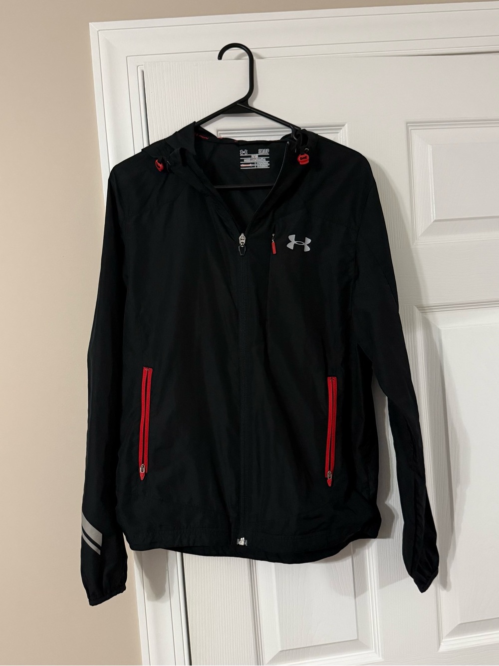 Under Armour Black Hooded Lightweight Jacket with Red Trim